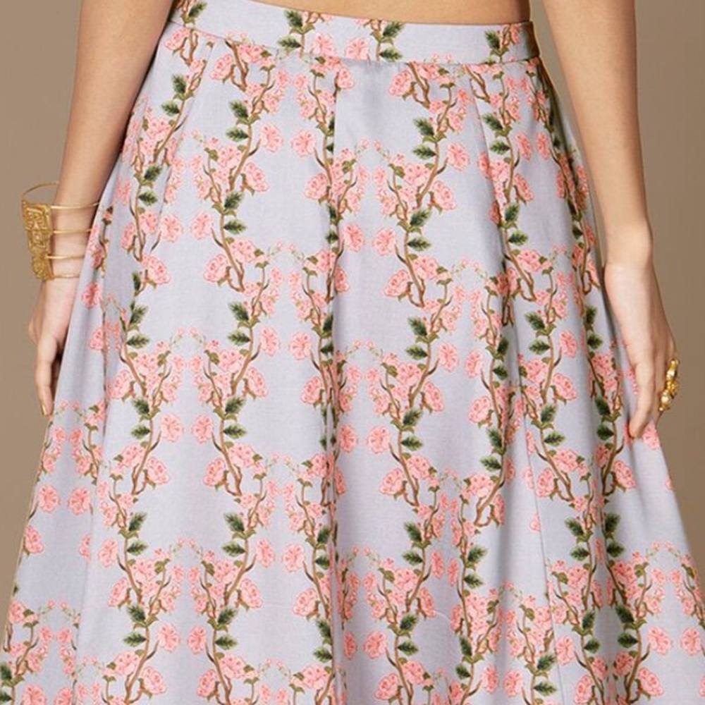 Indya Floral Grey Flared Maxi silk Skirt (Lehenga) & Top - Worn once. - Picture 14 of 16